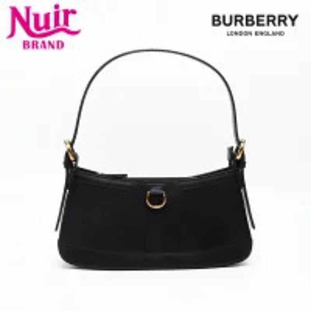 Burberry Leather One Shoulder Hobo Bag Black